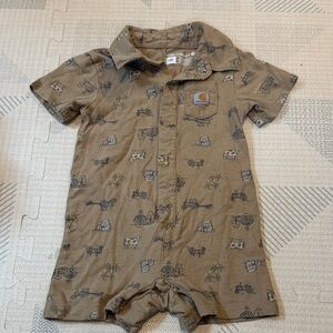 Carhartt Tan Baby Romper Farmyard Pattern